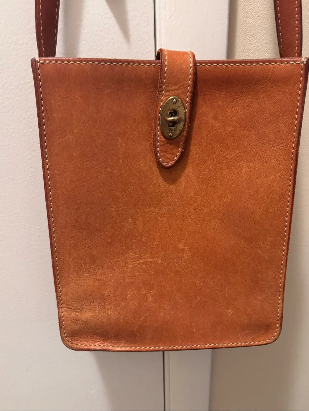 Fossil Leather Crossbody Bag - Cognac